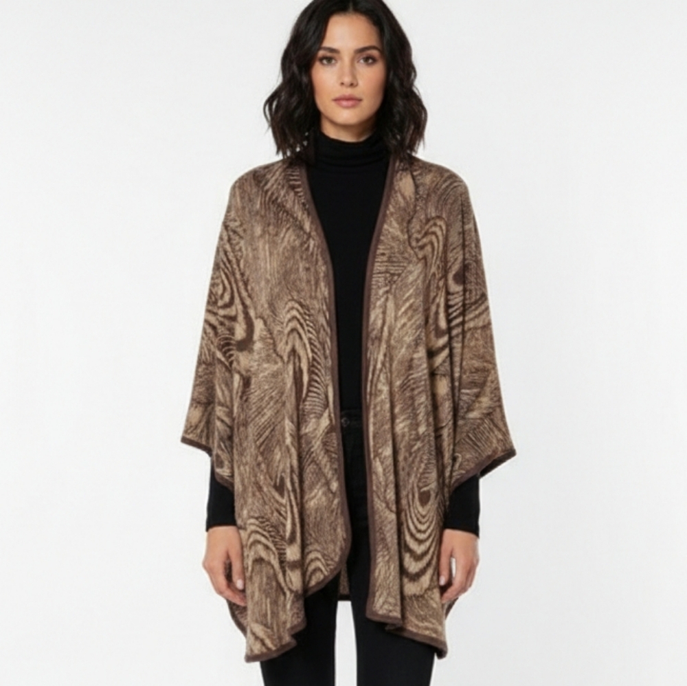 Abstract Print Cape Shawl Wrap Kimono Open Front Art to Wear One Size Oversized